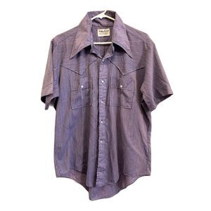 Vintage Malboro Purple Stripe Pearl Snap Button Up Shirt Top  Mens Size Large